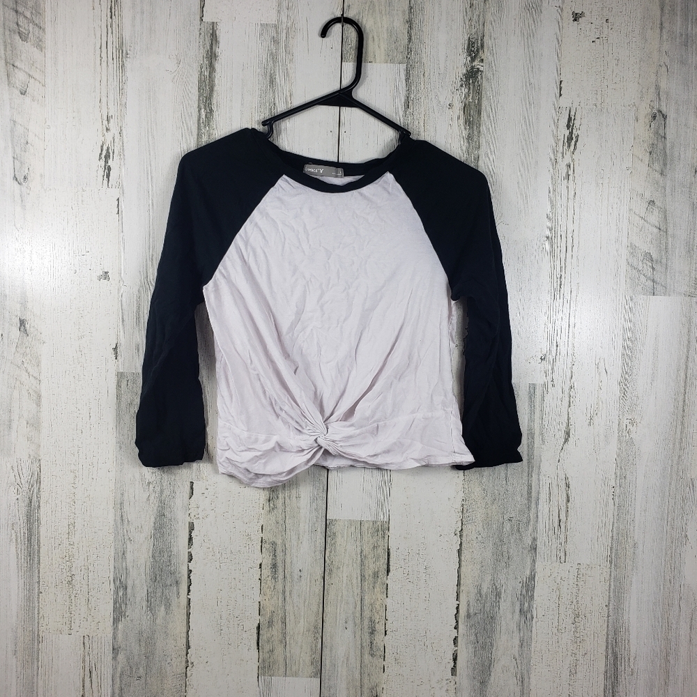 tresics light pink and black front tie crop top juniors size large